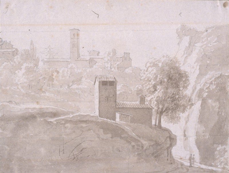 Landscape with buildings, Dessins, Castellan, A. L., Antoine Laurent, 1772-1838, Pencil, ink and wash on paper, 1797-1799