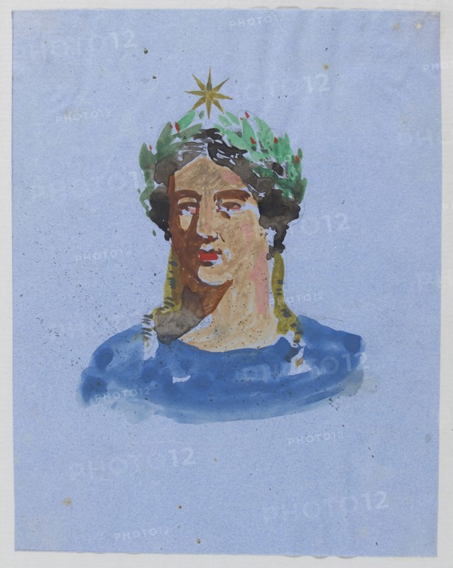 Head, Constant Moyaux letters and papers, 1852-1886, Lettres de Constant Moyaux, Moyaux, Constant, 1835?-1900?, Watercolor on