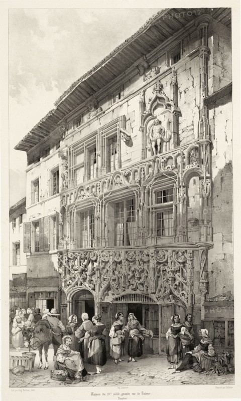 Dauphiné, Maison du XV.e siècle, grande rue de Valence, Voyages pittoresques et romantiques dans l'ancienne France, Mathieu, Aug