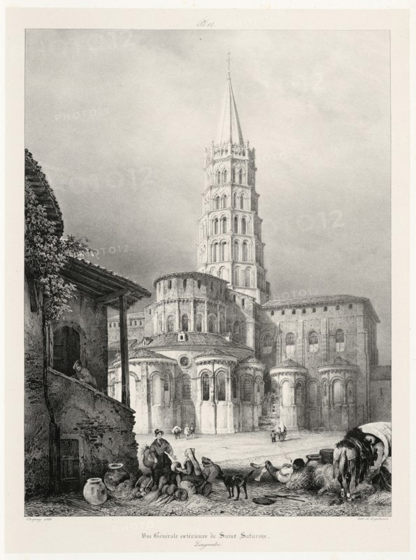 Languedoc, Vue générale extérieure de Saint Saturnin, Languedoc, Voyages pittoresques et romantiques dans l'ancienne France