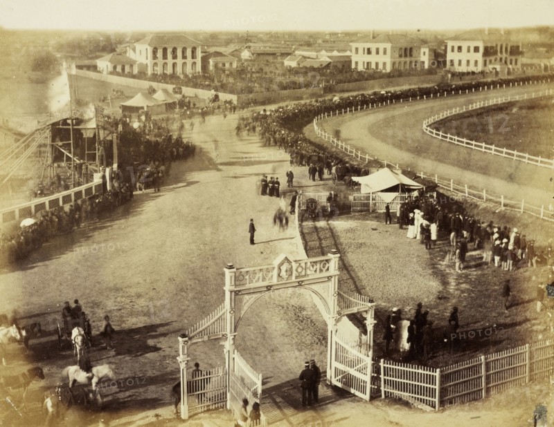 Shanghai, The road from the grand stand during the races, Shanghai, Albumen, 188-?, Title from annotation on mount