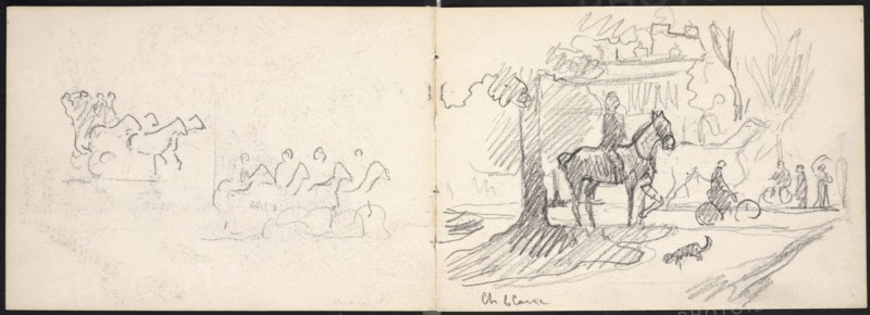 Horses and bicycles, Edmond Cousturier papers, ca. 1890-1908, Untitled sketchbook, Cross, Henri-Edmond, 1856-1910, Pencil