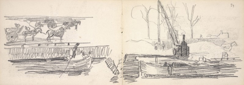 Horse-drawn carriages, boats, and train, Edmond Cousturier papers, ca. 1890-1908, Untitled sketchbook, Cross, Henri-Edmond, 1856