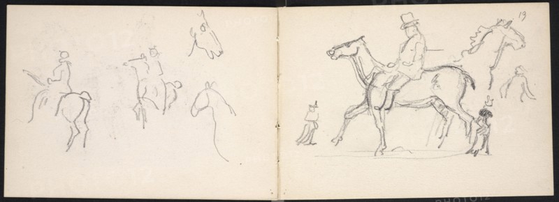 Horses and figures on horseback, Edmond Cousturier papers, ca. 1890-1908, Untitled sketchbook, Cross, Henri-Edmond, 1856-1910