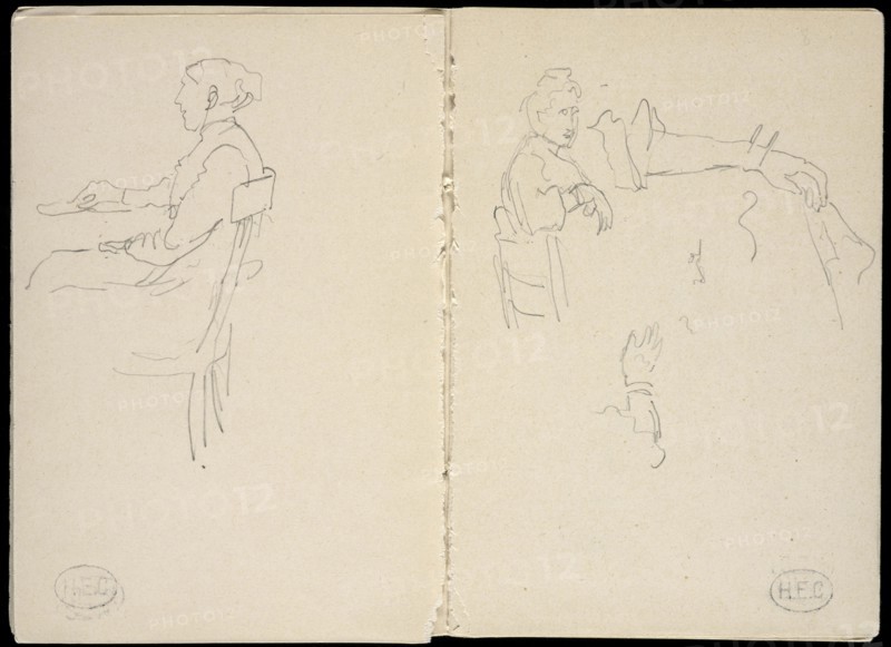 Studies of women, Edmond Cousturier papers, ca. 1890-1908, Untitled sketchbook, Cross, Henri-Edmond, 1856-1910, Pencil on paper