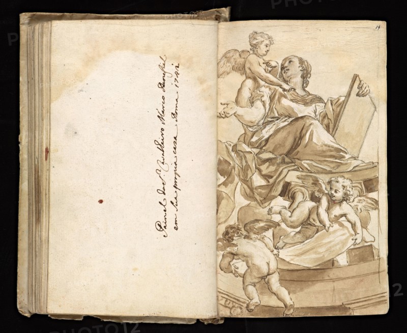 Glama-Stroberle, Joaõ, 1708-1792, pencil, ink, chalk, wash, 1741, Sketchbook II of III is bound in contemporary vellum and dated