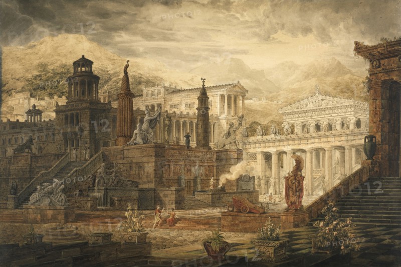 The Persian Porch and the place of consultation of the Lacedemonians, Gandy, Joseph Michael, 1771-1843, watercolor and gouache