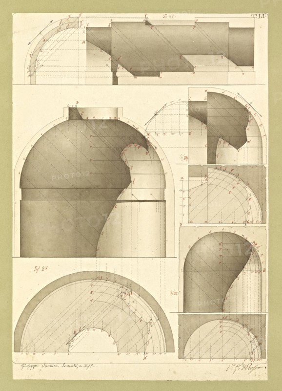 Autografi delle tavole della prima edizione dell' opera, degli Elementi della architettura civile, Vannini, Giuseppe, pen