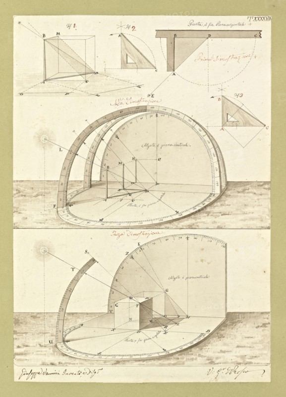 Autografi delle tavole della prima edizione dell' opera, degli Elementi della architettura civile, Vannini, Giuseppe, pen