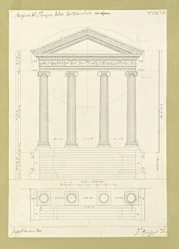 Autografi delle tavole della prima edizione dell' opera, degli Elementi della architettura civile, Vannini, Giuseppe, pen