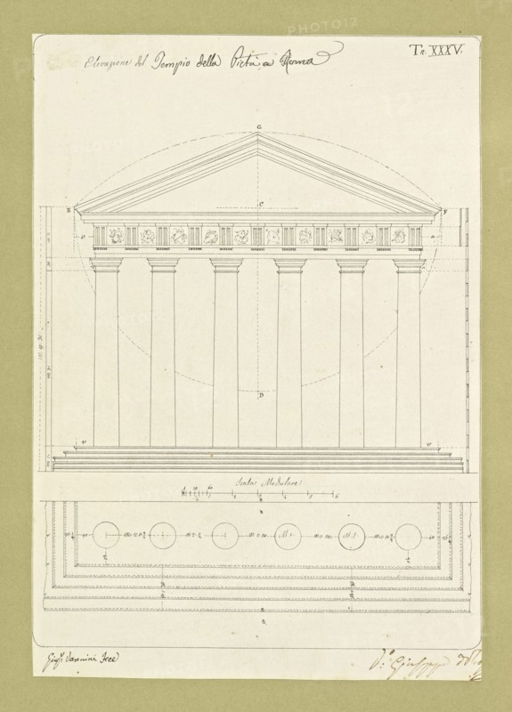Autografi delle tavole della prima edizione dell' opera, degli Elementi della architettura civile, Vannini, Giuseppe, pen