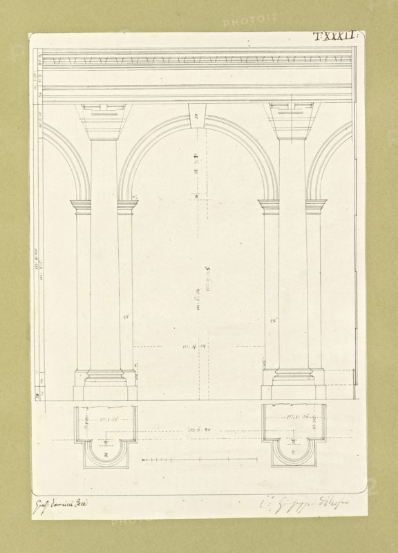 Autografi delle tavole della prima edizione dell' opera, degli Elementi della architettura civile, Vannini, Giuseppe, pen