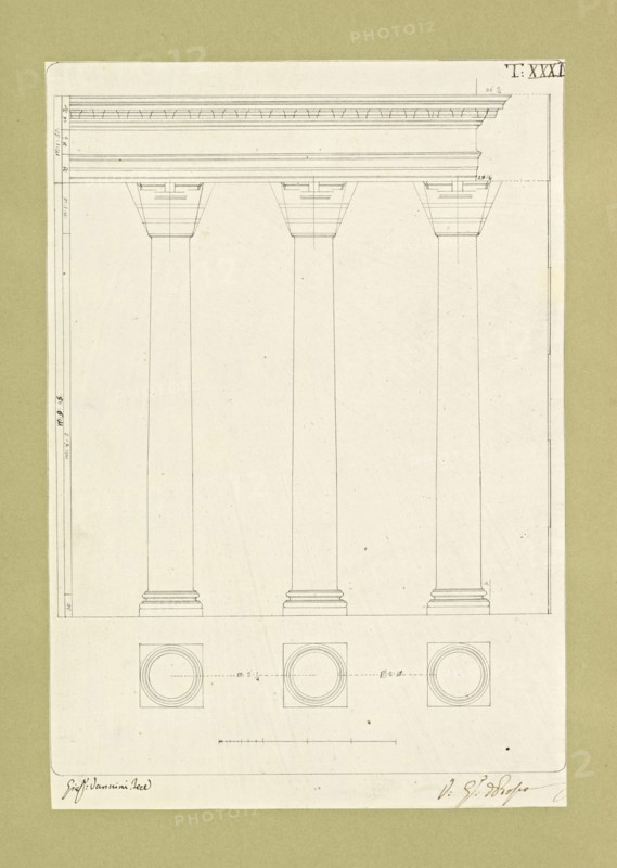 Autografi delle tavole della prima edizione dell' opera, degli Elementi della architettura civile, Vannini, Giuseppe, pen