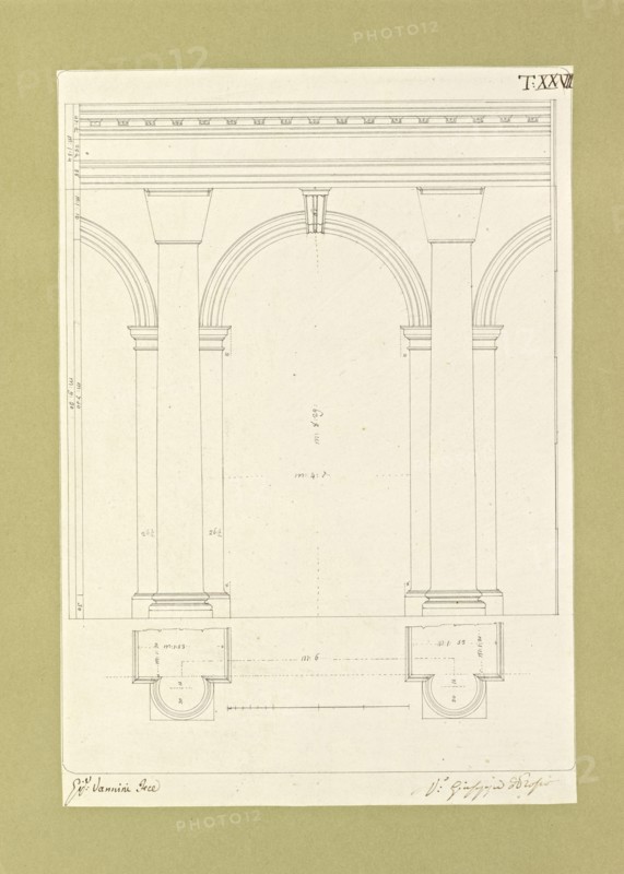Autografi delle tavole della prima edizione dell' opera, degli Elementi della architettura civile, Vannini, Giuseppe, pen