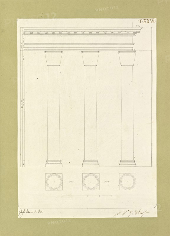 Autografi delle tavole della prima edizione dell' opera, degli Elementi della architettura civile, Vannini, Giuseppe, pen