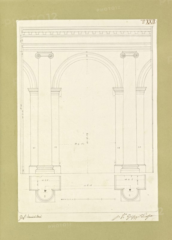 Autografi delle tavole della prima edizione dell' opera, degli Elementi della architettura civile, Vannini, Giuseppe, pen