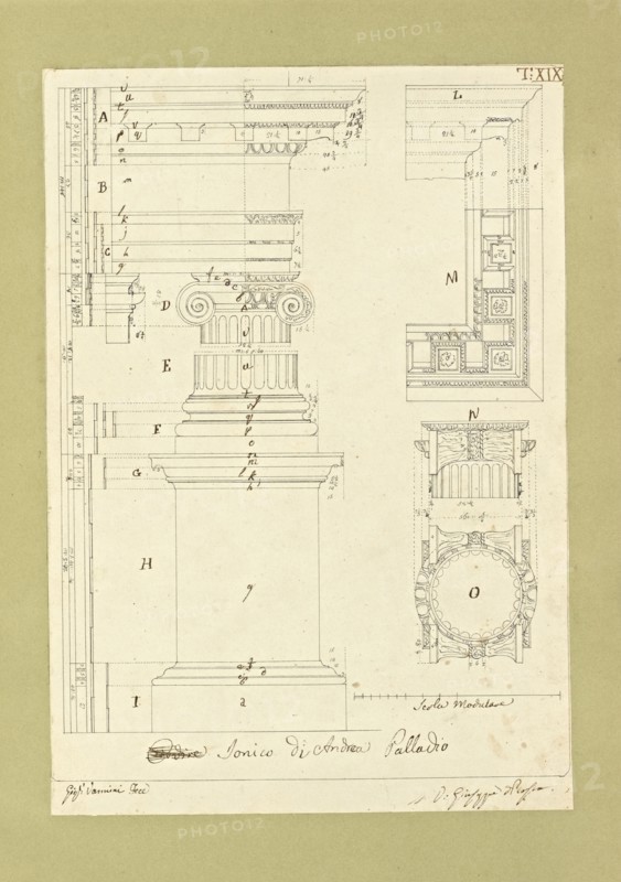 Autografi delle tavole della prima edizione dell' opera, degli Elementi della architettura civile, Vannini, Giuseppe, pen