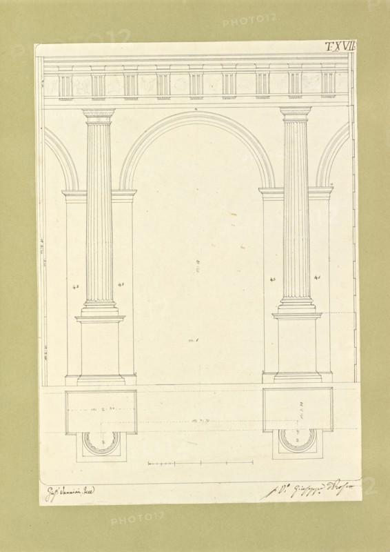Autografi delle tavole della prima edizione dell' opera, degli Elementi della architettura civile, Vannini, Giuseppe, pen