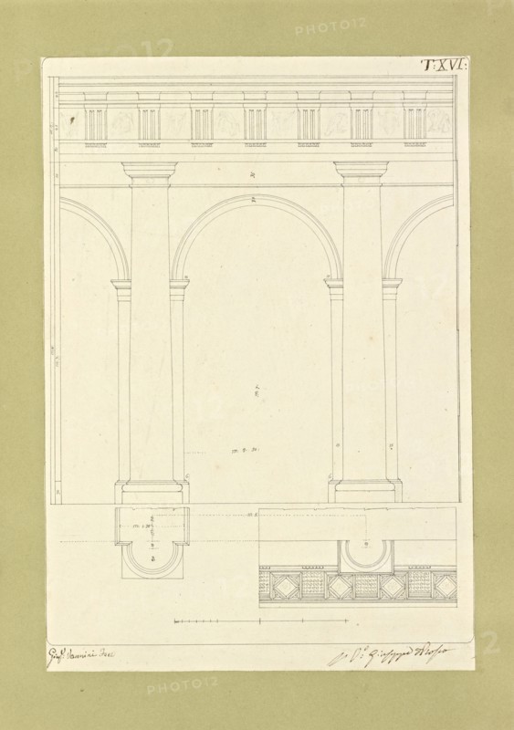 Autografi delle tavole della prima edizione dell' opera, degli Elementi della architettura civile, Vannini, Giuseppe, pen
