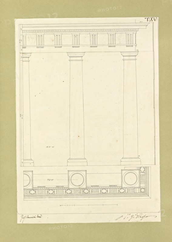 Autografi delle tavole della prima edizione dell' opera, degli Elementi della architettura civile, Vannini, Giuseppe, pen