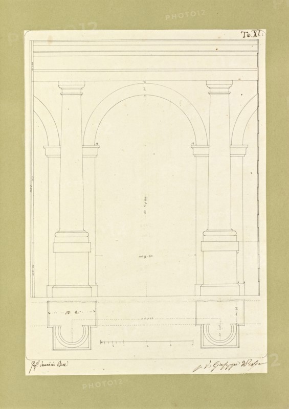 Autografi delle tavole della prima edizione dell' opera, degli Elementi della architettura civile, Vannini, Giuseppe, pen
