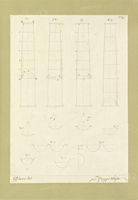 Autografi delle tavole della prima edizione dell' opera, degli Elementi della architettura civile, Vannini, Giuseppe, pen