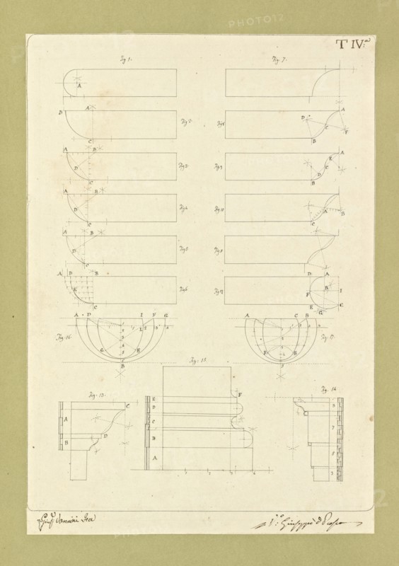 Autografi delle tavole della prima edizione dell' opera, degli Elementi della architettura civile, Vannini, Giuseppe, pen