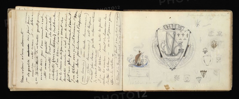 Sketchbook with manuscript notes Félix Bracquemond, Bracquemond, Félix, 1833-1914, pencil, pen, ink, and watercolor, ca. 1868