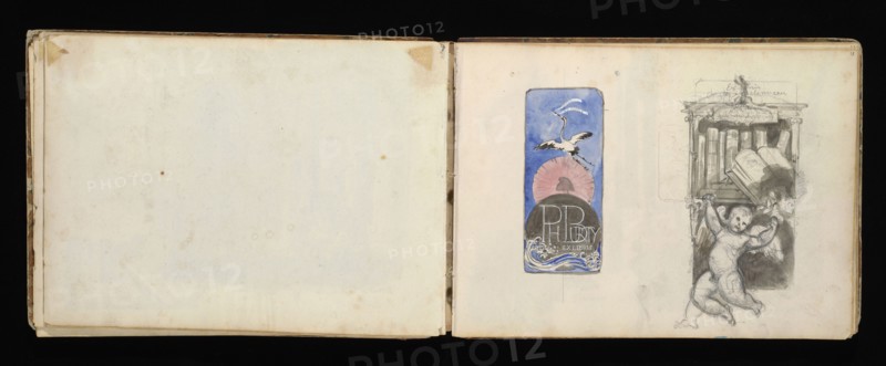 Sketchbook with manuscript notes Félix Bracquemond, Bracquemond, Félix, 1833-1914, pencil, pen, ink, and watercolor, ca. 1868