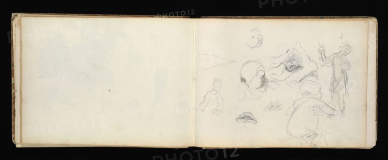 Sketchbook with manuscript notes Félix Bracquemond, Bracquemond, Félix, 1833-1914, pencil, pen, ink, and watercolor, ca. 1868
