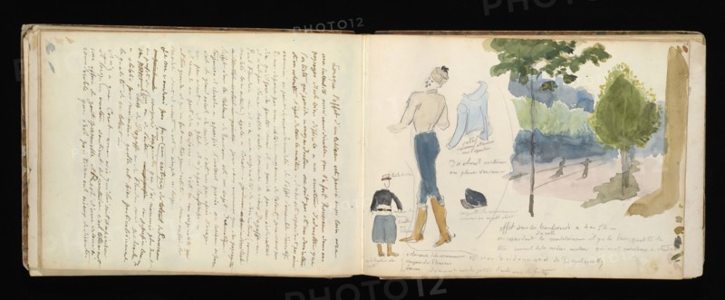 Sketchbook with manuscript notes Félix Bracquemond, Bracquemond, Félix, 1833-1914, pencil, pen, ink, and watercolor, ca. 1868