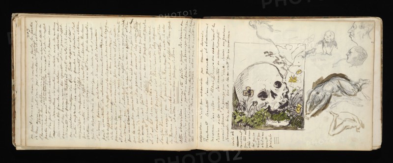 Sketchbook with manuscript notes Félix Bracquemond, Bracquemond, Félix, 1833-1914, pencil, pen, ink, and watercolor, ca. 1868