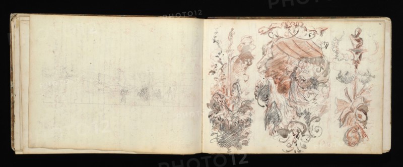 Sketchbook with manuscript notes Félix Bracquemond, Bracquemond, Félix, 1833-1914, pencil, pen, ink, and watercolor, ca. 1868