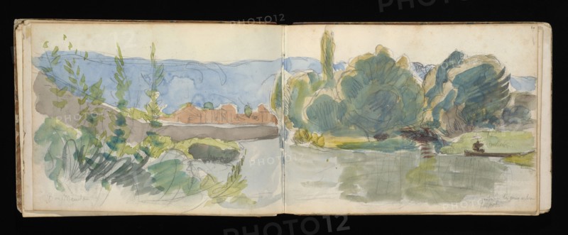 Sketchbook with manuscript notes Félix Bracquemond, Bracquemond, Félix, 1833-1914, pencil, pen, ink, and watercolor, ca. 1868