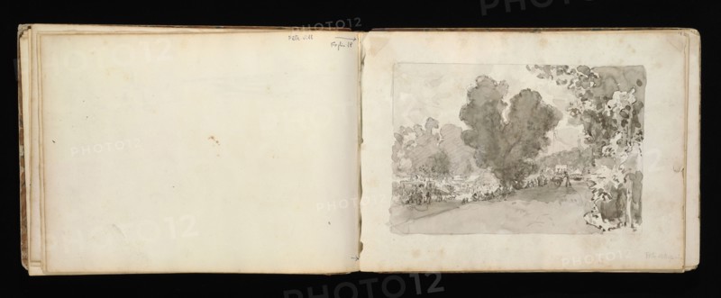 Sketchbook with manuscript notes Félix Bracquemond, Bracquemond, Félix, 1833-1914, pencil, pen, ink, and watercolor, ca. 1868