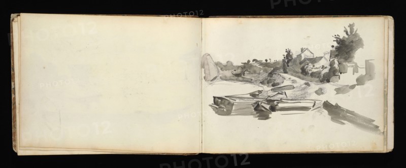Sketchbook with manuscript notes Félix Bracquemond, Bracquemond, Félix, 1833-1914, pencil, pen, ink, and watercolor, ca. 1868