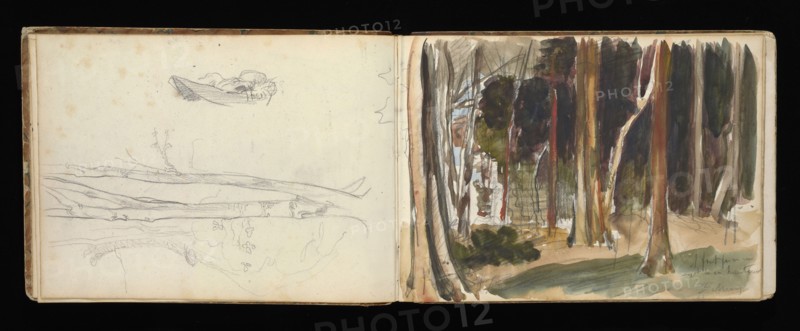 Sketchbook with manuscript notes Félix Bracquemond, Bracquemond, Félix, 1833-1914, pencil, pen, ink, and watercolor, ca. 1868