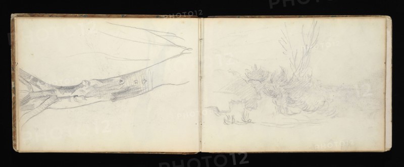 Sketchbook with manuscript notes Félix Bracquemond, Bracquemond, Félix, 1833-1914, pencil, pen, ink, and watercolor, ca. 1868