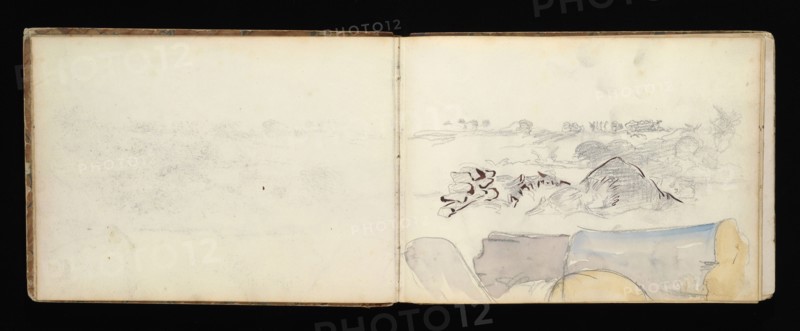 Sketchbook with manuscript notes Félix Bracquemond, Bracquemond, Félix, 1833-1914, pencil, pen, ink, and watercolor, ca. 1868