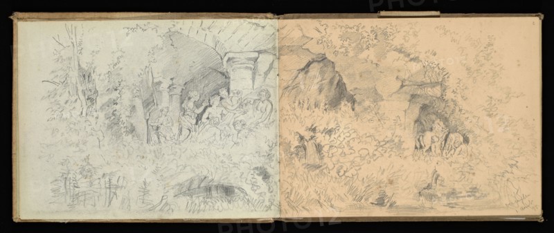 Sketchbook, Preziosi, Amadeo, 1816-1882, pencil, gray wash, white heightening, 1875, The sketchbook by Maltese artist Preziosi