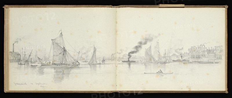 Sketchbook, Preziosi, Amadeo, 1816-1882, pencil, gray wash, white heightening, 1875, The sketchbook by Maltese artist Preziosi