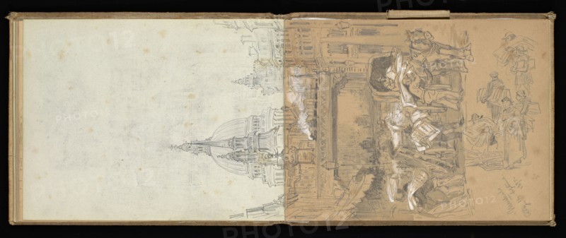 Sketchbook, Preziosi, Amadeo, 1816-1882, pencil, gray wash, white heightening, 1875, The sketchbook by Maltese artist Preziosi