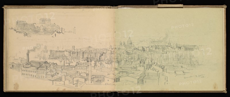 Sketchbook, Preziosi, Amadeo, 1816-1882, pencil, gray wash, white heightening, 1875, The sketchbook by Maltese artist Preziosi