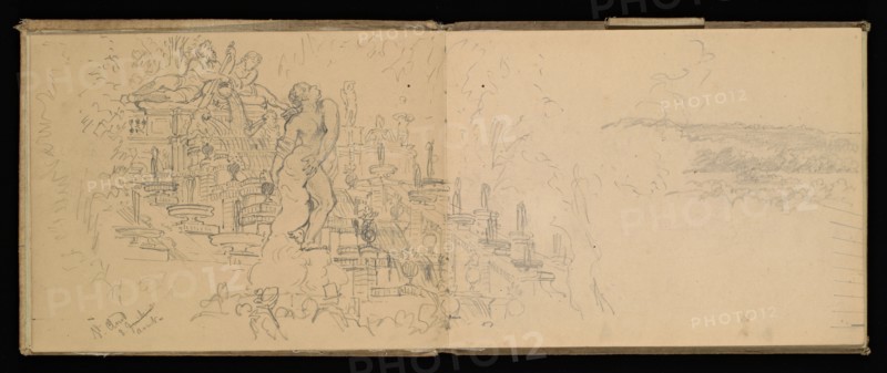 Sketchbook, Preziosi, Amadeo, 1816-1882, pencil, gray wash, white heightening, 1875, The sketchbook by Maltese artist Preziosi