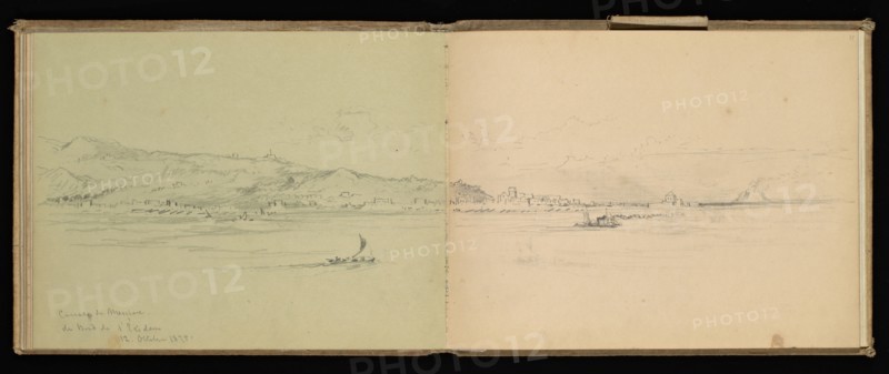 Sketchbook, Preziosi, Amadeo, 1816-1882, pencil, gray wash, white heightening, 1875, The sketchbook by Maltese artist Preziosi