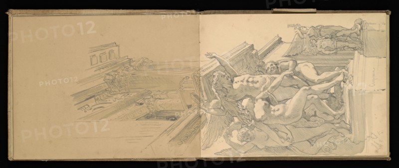 Sketchbook, Preziosi, Amadeo, 1816-1882, pencil, gray wash, white heightening, 1875, The sketchbook by Maltese artist Preziosi