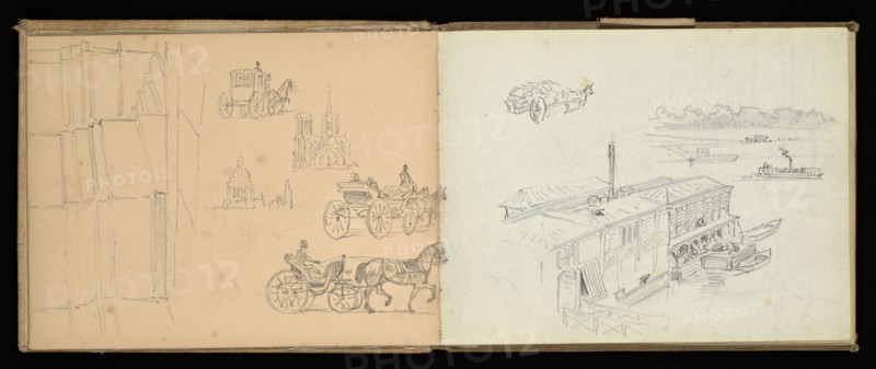 Sketchbook, Preziosi, Amadeo, 1816-1882, pencil, gray wash, white heightening, 1875, The sketchbook by Maltese artist Preziosi