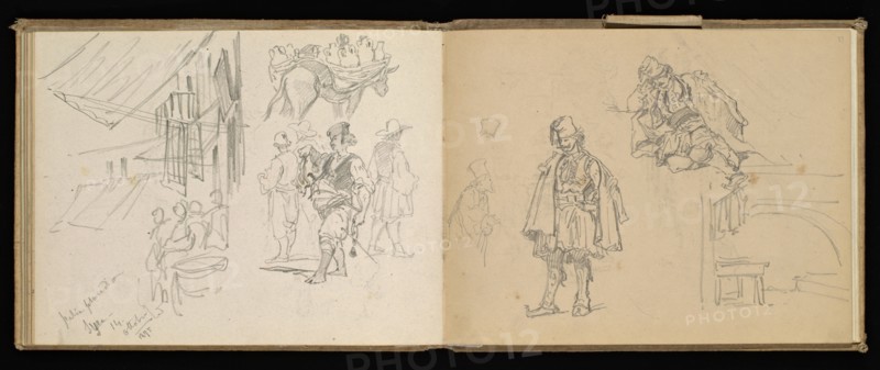 Sketchbook, Preziosi, Amadeo, 1816-1882, pencil, gray wash, white heightening, 1875, The sketchbook by Maltese artist Preziosi