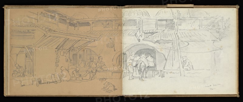 Sketchbook, Preziosi, Amadeo, 1816-1882, pencil, gray wash, white heightening, 1875, The sketchbook by Maltese artist Preziosi