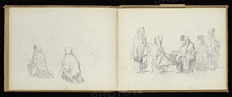 Sketchbook, Preziosi, Amadeo, 1816-1882, pencil, gray wash, white heightening, 1875, The sketchbook by Maltese artist Preziosi